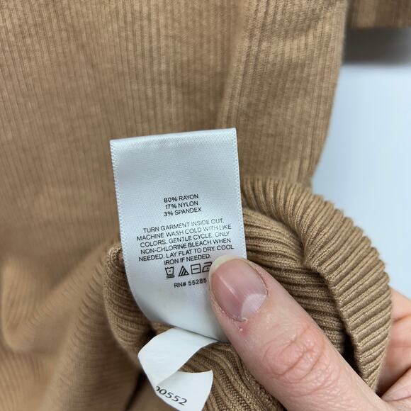 Express Short Sleeve Knit Sweater Large Neutral Brown Puff Sleeve Ribbed Preppy - Picture 6 of 6